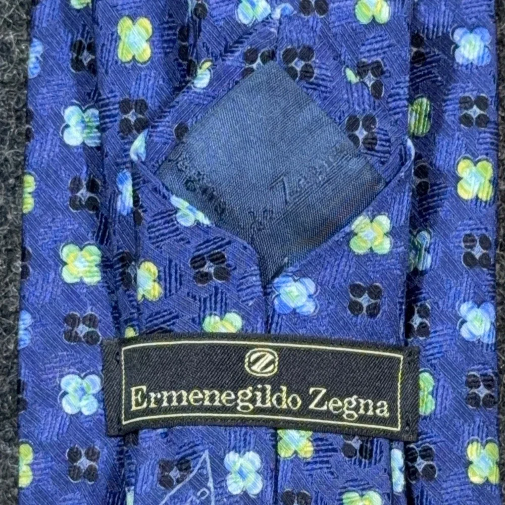 Ermenegildo Zegna Silk Tie Blue Green Geometric Floral